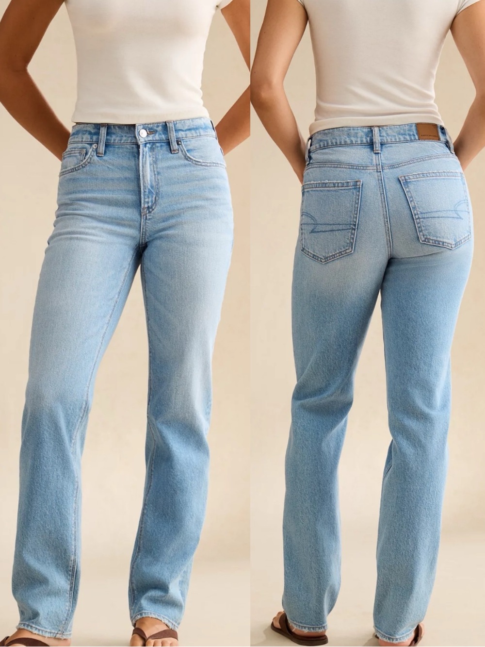 AMERICAN EAGLE AE Super High-Rise Straight Jeans Stretch Light Wash Plus Size 16